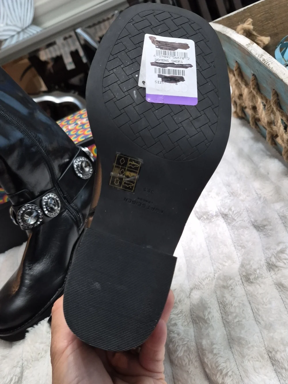 Kurt Geiger Octavia Black Leather Combat Boots Women's Sz 8 Eu 38.5 $285
